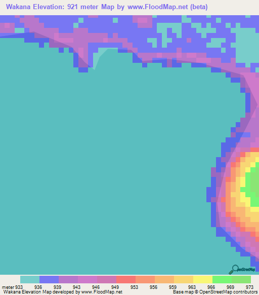 Wakana,Zambia Elevation Map