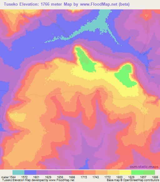 Tuseko,Zambia Elevation Map