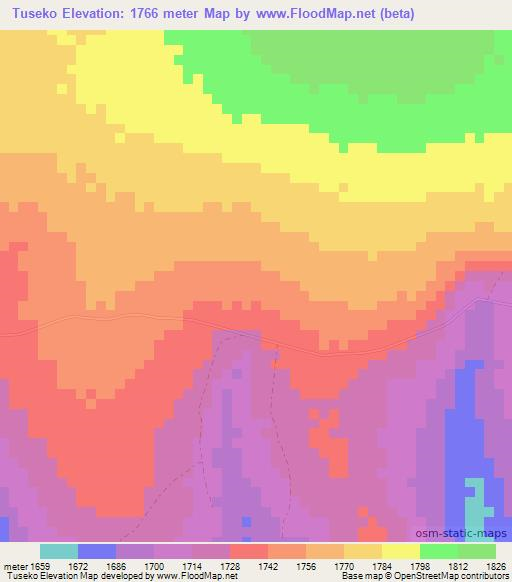 Tuseko,Zambia Elevation Map