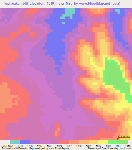 Tupitwakumbili,Zambia Elevation Map