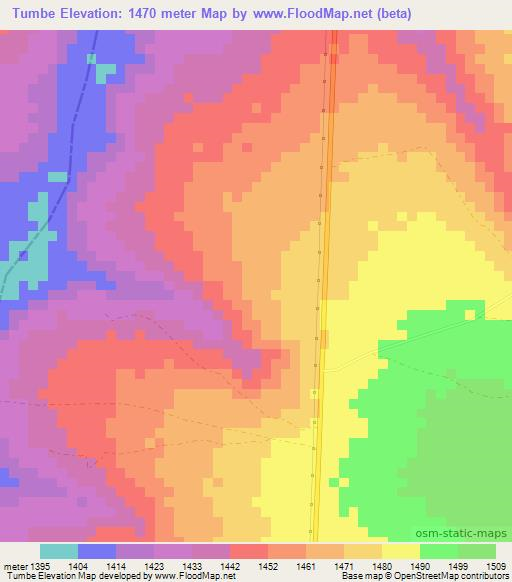 Tumbe,Zambia Elevation Map