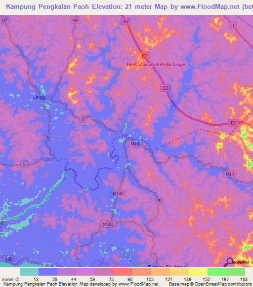 Kampung Pengkalan Paoh,Malaysia Elevation Map