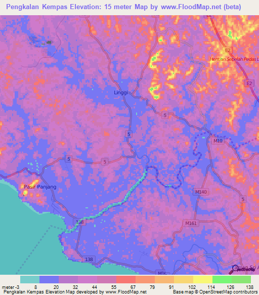 Pengkalan Kempas,Malaysia Elevation Map