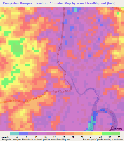 Pengkalan Kempas,Malaysia Elevation Map