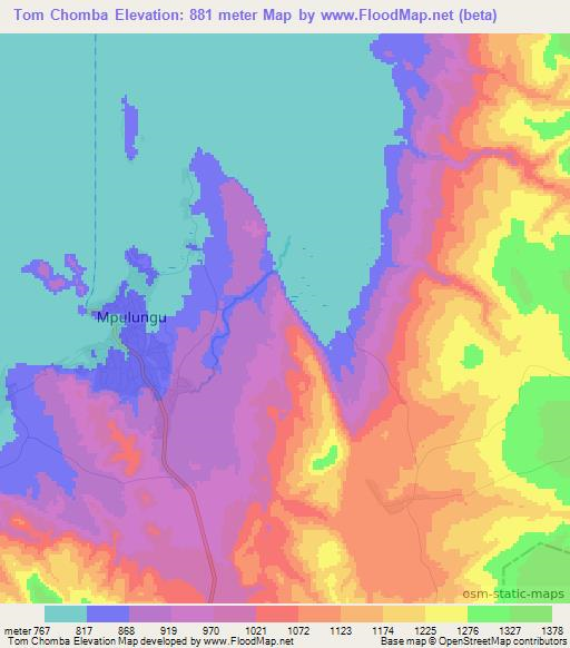 Tom Chomba,Zambia Elevation Map