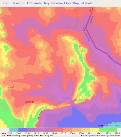 Tom,Zambia Elevation Map