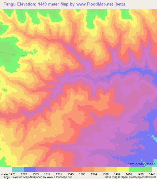 Tengu,Zambia Elevation Map