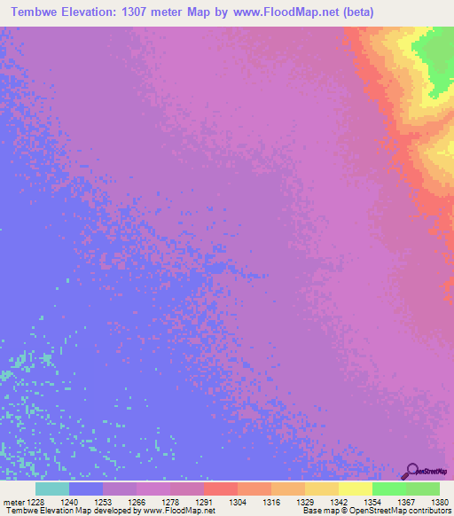 Tembwe,Zambia Elevation Map