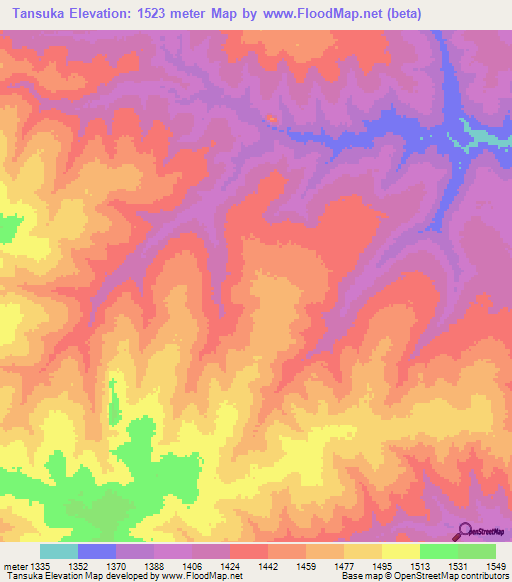 Tansuka,Zambia Elevation Map