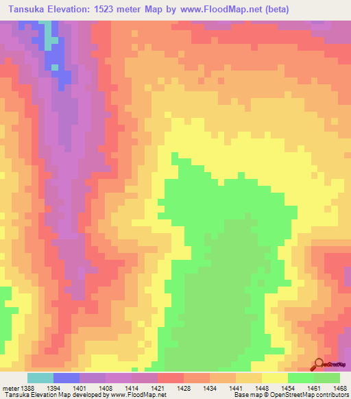 Tansuka,Zambia Elevation Map