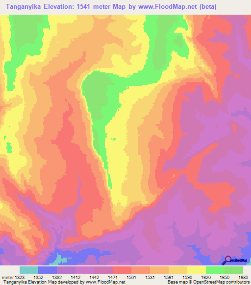 Tanganyika,Zambia Elevation Map