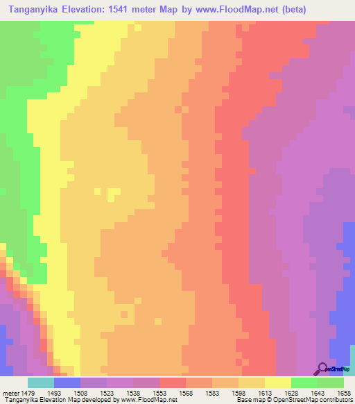 Tanganyika,Zambia Elevation Map