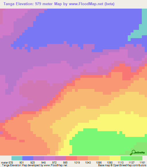 Tanga,Zambia Elevation Map