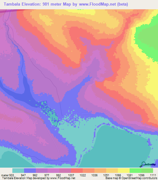 Tambala,Zambia Elevation Map