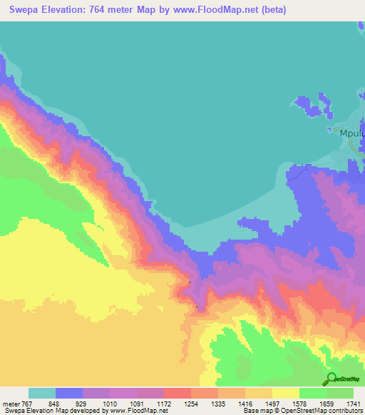 Swepa,Zambia Elevation Map