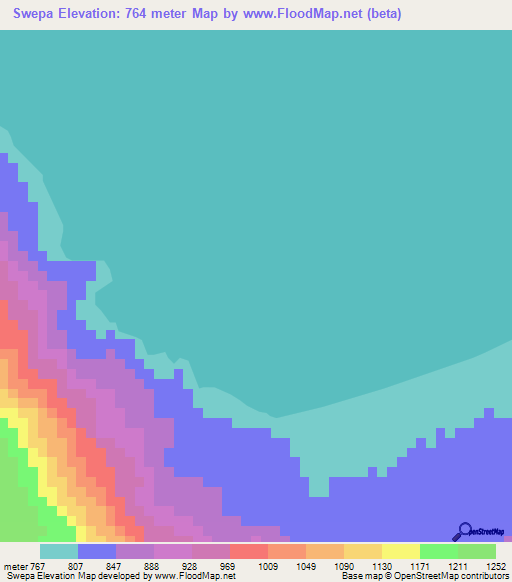 Swepa,Zambia Elevation Map