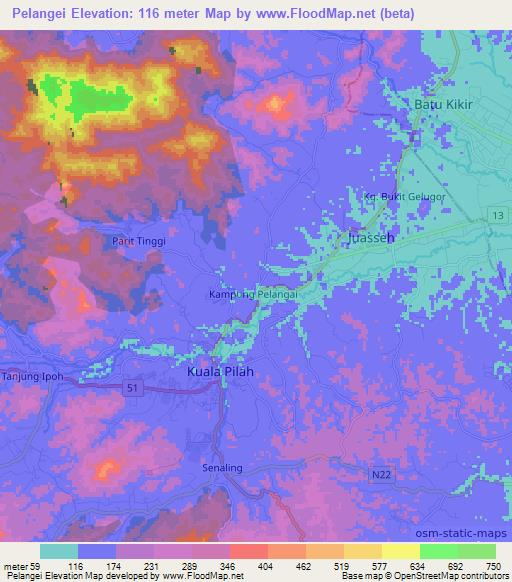 Pelangei,Malaysia Elevation Map