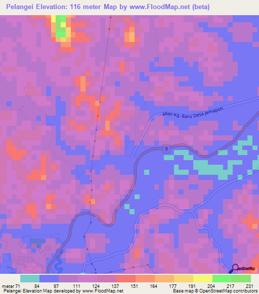 Pelangei,Malaysia Elevation Map