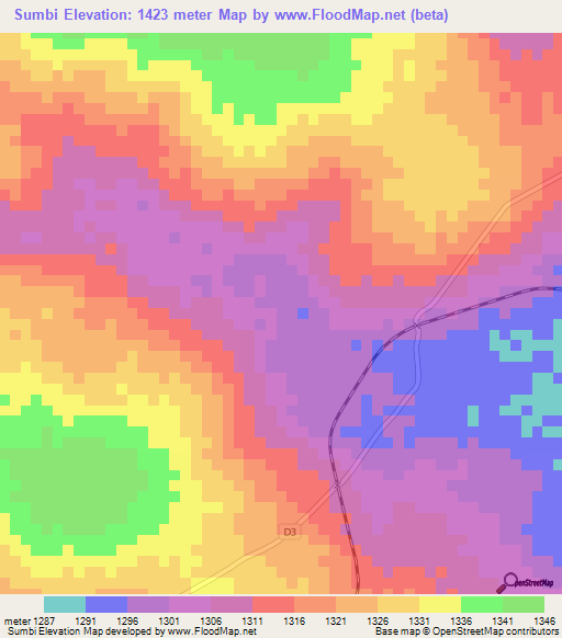 Sumbi,Zambia Elevation Map