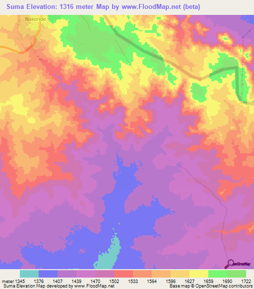 Suma,Zambia Elevation Map