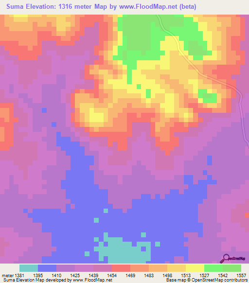 Suma,Zambia Elevation Map