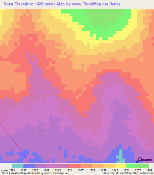 Soza,Zambia Elevation Map