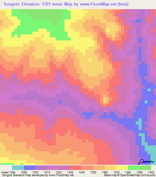 Songolo,Zambia Elevation Map