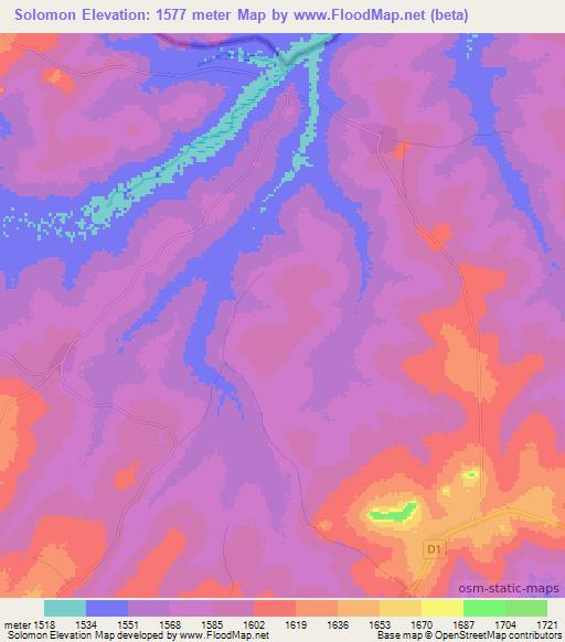 Solomon,Zambia Elevation Map