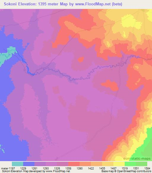 Sokoni,Zambia Elevation Map