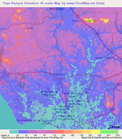 Paya Rumput,Malaysia Elevation Map