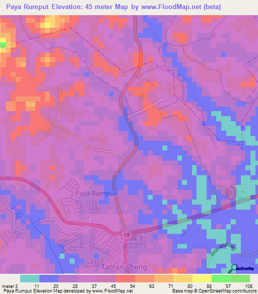 Paya Rumput,Malaysia Elevation Map