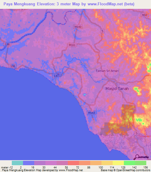 Paya Mengkuang,Malaysia Elevation Map