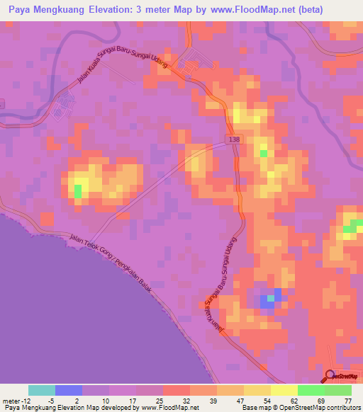 Paya Mengkuang,Malaysia Elevation Map