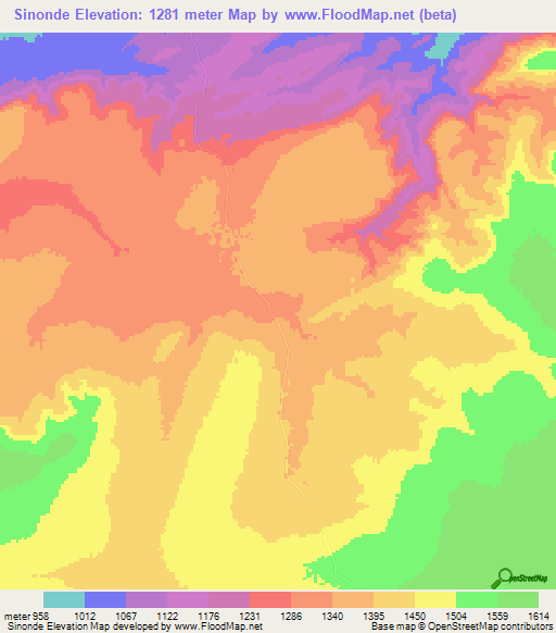 Sinonde,Zambia Elevation Map