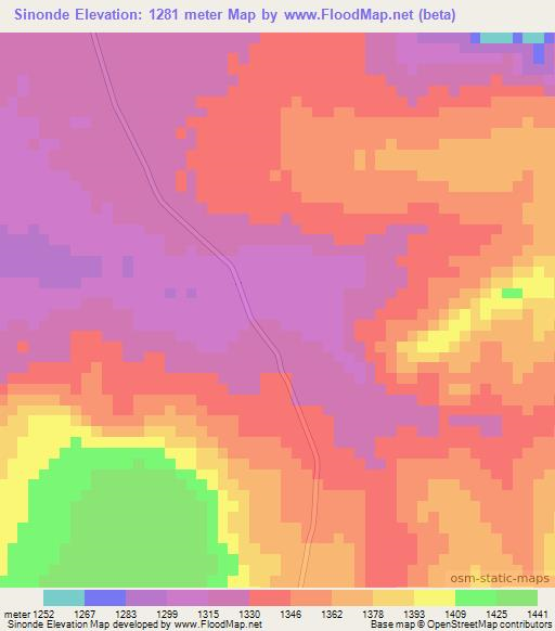 Sinonde,Zambia Elevation Map