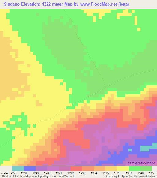 Sindano,Zambia Elevation Map