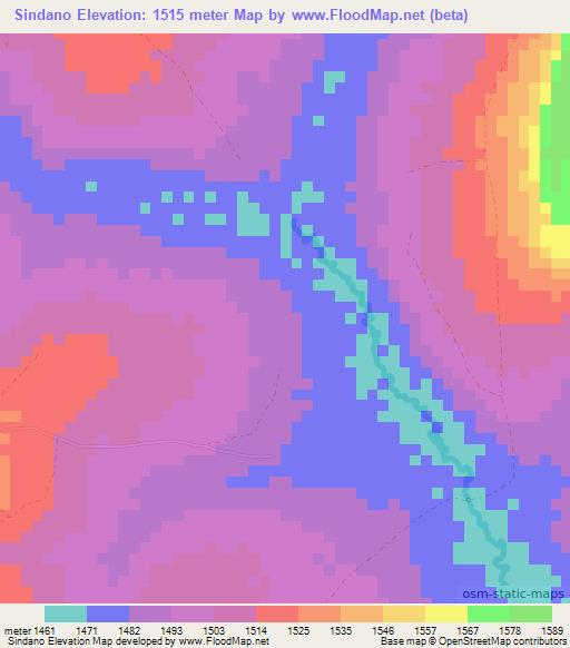 Sindano,Zambia Elevation Map