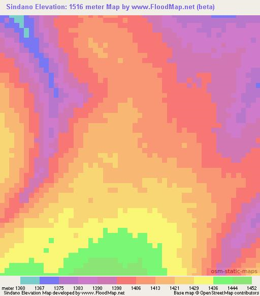 Sindano,Zambia Elevation Map