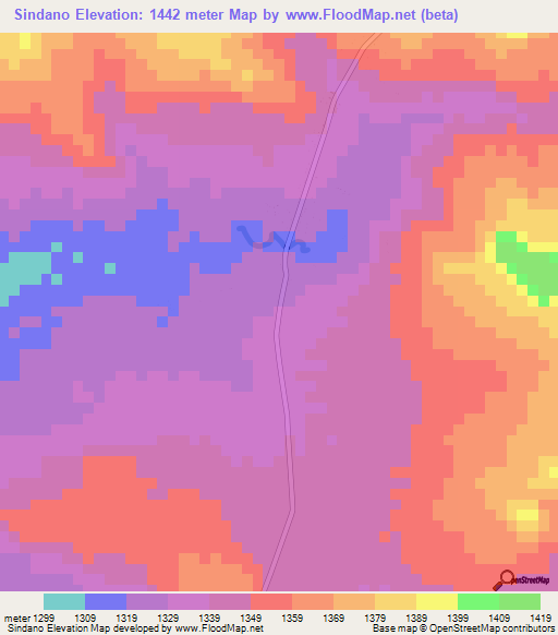 Sindano,Zambia Elevation Map