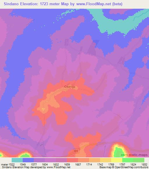 Sindano,Zambia Elevation Map