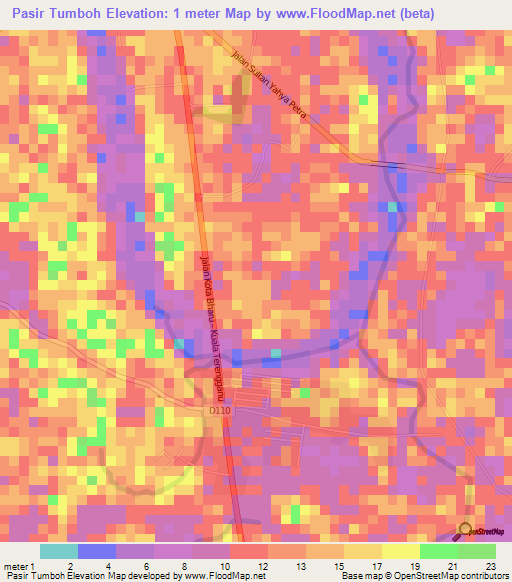 Pasir Tumboh,Malaysia Elevation Map