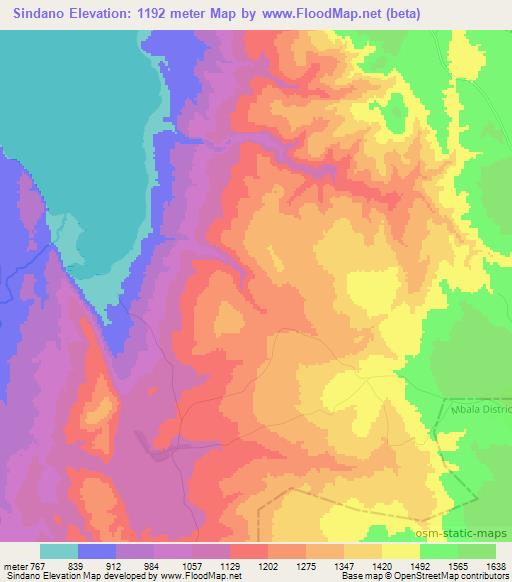 Sindano,Zambia Elevation Map