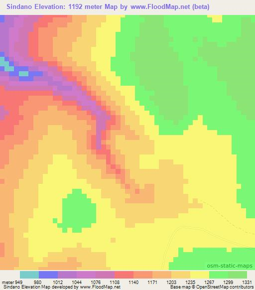 Sindano,Zambia Elevation Map