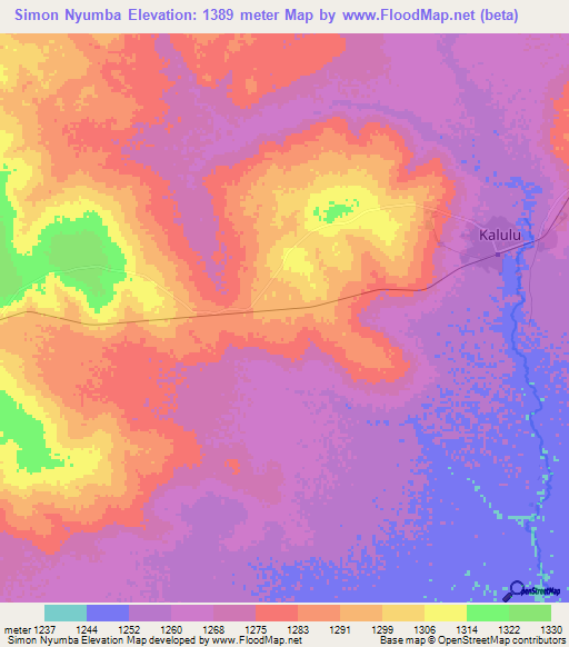 Simon Nyumba,Zambia Elevation Map