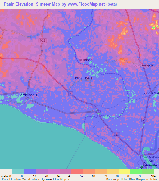 Pasir,Malaysia Elevation Map