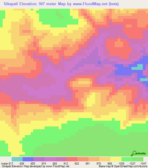 Sikapali,Zambia Elevation Map