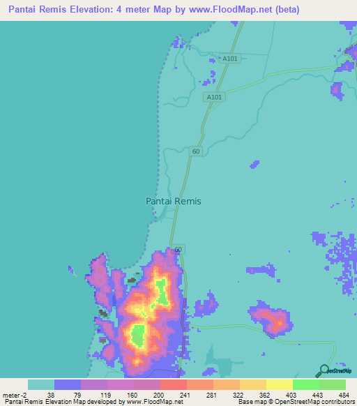 Pantai Remis,Malaysia Elevation Map