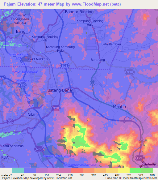 Pajam,Malaysia Elevation Map