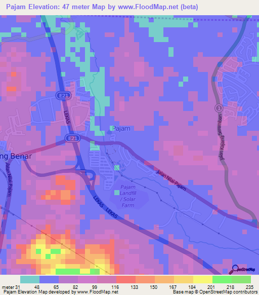 Pajam,Malaysia Elevation Map