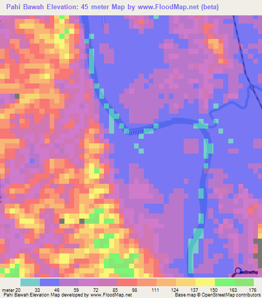 Pahi Bawah,Malaysia Elevation Map